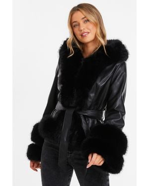 Quiz Faux Leather Peplum Jacket - Black