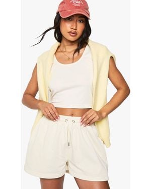Boohoo Scoop Neck Crop Top And Sweat Short Set - White
