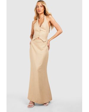 Boohoo Tall Woven Pinstripe Maxi Skirt - Natural