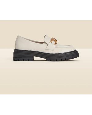 Sosandar Ecru Chain Trim Chunky Loafers - Natural