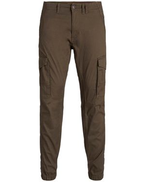 Jack & Jones And Paul Cargo Ribbed Hem Straight Leg Trousers - Brown