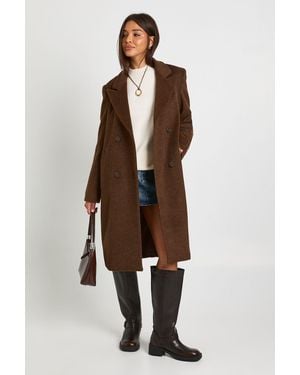 Boohoo Double-Breasted Wool Look Coat - Brown