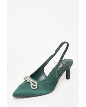 Quiz Wide Fit Diamante Bow Court Heels - Green