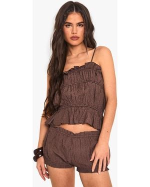 Boohoo Textured Stripe Ruffle Cami - Brown