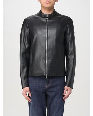 ARMANI EXCHANGE Faux Leather Jacket Stand Collar - Black