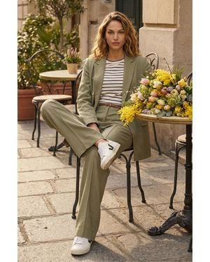 Roman Linen Blend Belted Trouser - Metallic