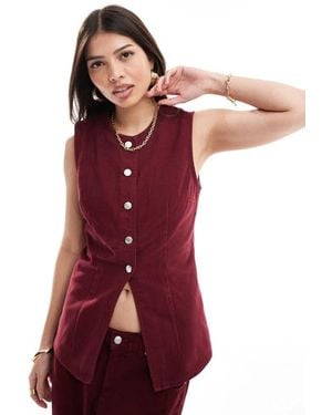 ASOS Denim Split Front Waistcoat - Red