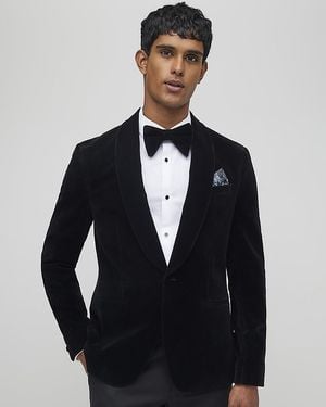 River Island Suit Jacket Slim Fit Velvet - Blue