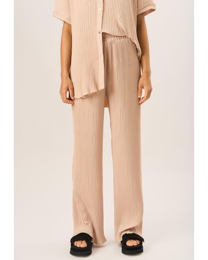 Gini London Plisse Loungewear Wide Leg Trousers - Natural