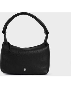 Assots London 'City Bag' Soft Pebble Grain Real Leather Shoulder Bag - Black