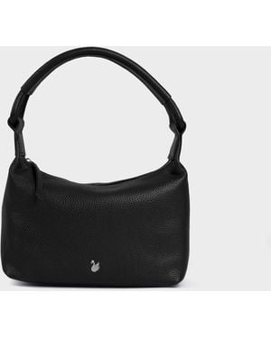 Assots London 'City Bag' Soft Pebble Grain Real Leather Shoulder Bag - Black