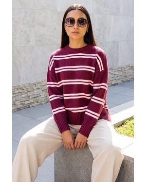 Roman Stripe Crew Neck Jumper - Red
