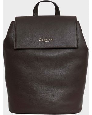 Assots London 'jermyn' Classic Mokka Brown Full Grain Leather Flap-over Backpack - Black