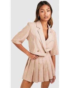 Boohoo Linen Look Boxy Crop Blazer - Natural