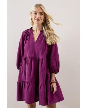 Wallis Petite Textured Tiered Smock Dress - Purple