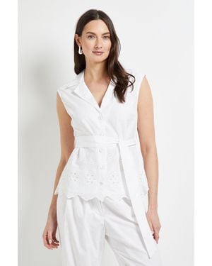 PRINCIPLES Collared Belted Broderie Top - White