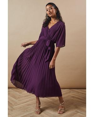 Oasis Petite Occasion Kimono Sleeve Pleated Midi Dress - Purple