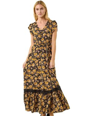 Roman Floral Buttoned Midi Dress - Metallic