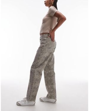 TOPSHOP Straight Leg Snake Print Trouser - White