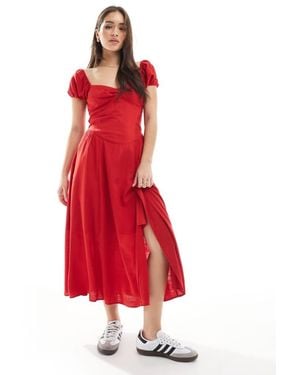 Hollister Off Shoulder Sweetheart Midaxi Dress With High Thigh Split - Red