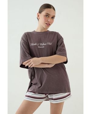 DSGN Studio Health And Wellness Club Printed Oversized T-Shirt - Grey