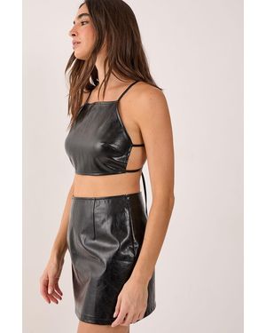 Nasty Gal Vinyl Faux Leather Strappy Crop Top - Black