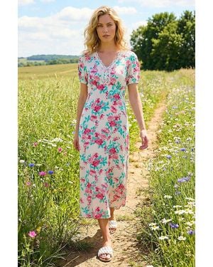 Roman Floral Lace Trim Midi Dress - Pink