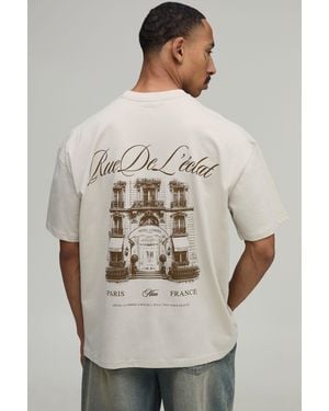 BoohooMAN Stone Oversized Tonal Paris Graphic T-Shirt - Natural