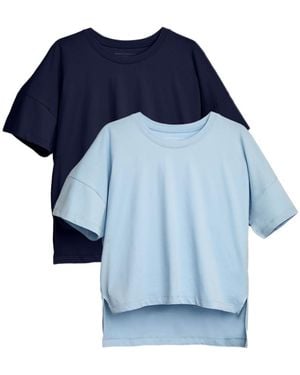 French Connection 2 Pack Cotton Crew Neck Boxy Fit Short Sleeve T-Shirts - Blue