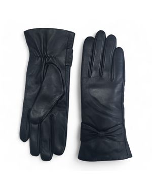 Infinity Leather Italian Soft Wool Lining Winter Bow Design Driving Gloves - Blue