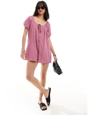 ASOS Short Sleeve Romper Playsuit With Bead Detailing - Pink