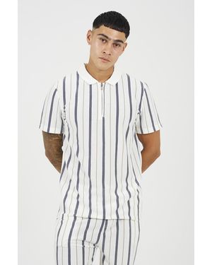 Brave Soul Polo Shirt With Quarter Zip - White
