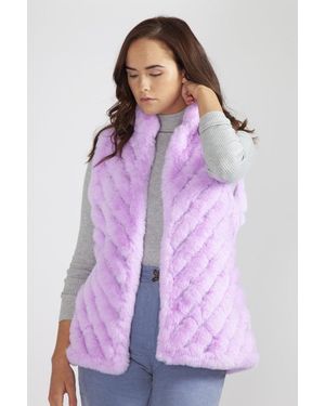 Jayley Faux Fur Suede Diagonal Stripe Gilet - Purple