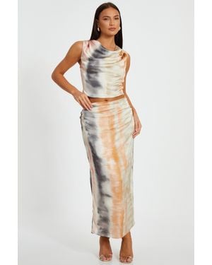Quiz Satin Marble Print Maxi Skirt - White