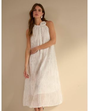 Blue Vanilla Luxe Rose Detail Halter Neck Dress - Natural