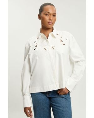 Karen Millen Plus Size Cotton Poplin Cutwork Shirt - White