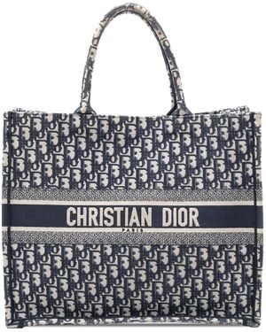 Dior Pre-Owned Large Oblique Embroidered Canvas Book Tote - Black