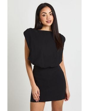 Boohoo Bengaline Shoulder Pad Sleeveless Dress - Black