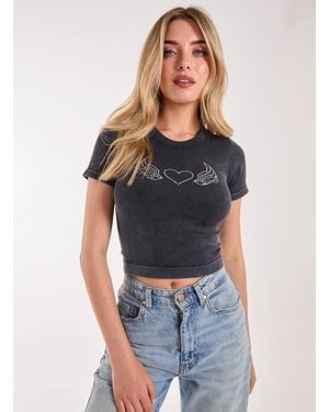 Pink Vanilla Hot Fix Washed Rib Top - Blue