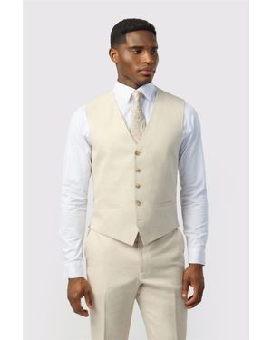 Ted Baker Single Breasted Five Button V-Neck Tailored Suit Waistcoat - Natural