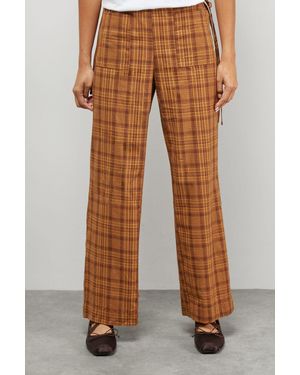 Warehouse Check Mid Rise Tie Side Pocket Trouser - Brown