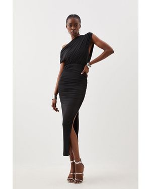 Karen Millen Jersey Crepe Asymmetric Neckline Maxi Dress - Black