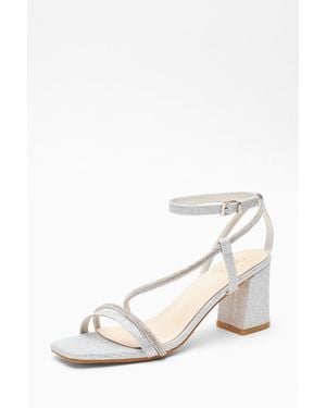 Quiz Diamante Block Heeled Sandals - White