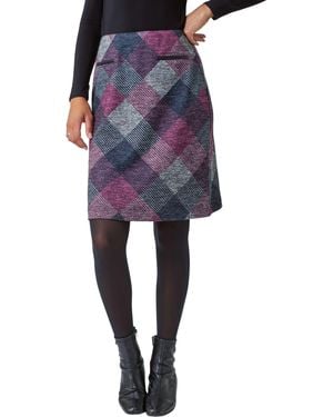 Roman Check Print Pocket Stretch A Line Skirt - Blue