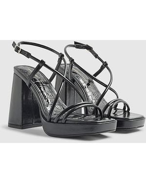 River Island Heeled Sandals Triple Strap Platform Pu - Black