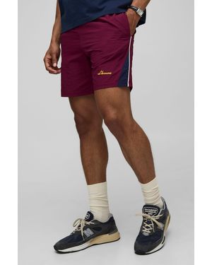 BoohooMAN Elasticated Waist Relaxed Crinkle Nylon Panelled Shorts - Purple