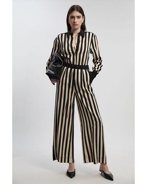 Karen Millen Mono Fluid Stripe Cotton Mix Woven Maxi Dress in Natural |  Lyst UK