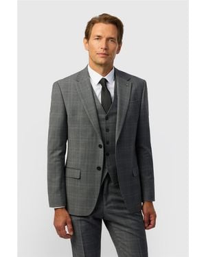 Ted Baker Single Breasted Long Sleeve Two Button Checked Slim Fit Suit Jacket - Grey