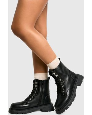 Boohoo Wide Fit Chunky Lace Up Hiker Boots - Black