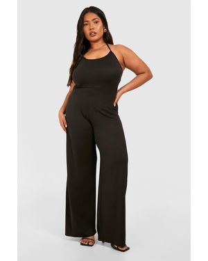 Boohoo Plus Super Soft Basic Tie Low Back Beach Jumpsuit - Black